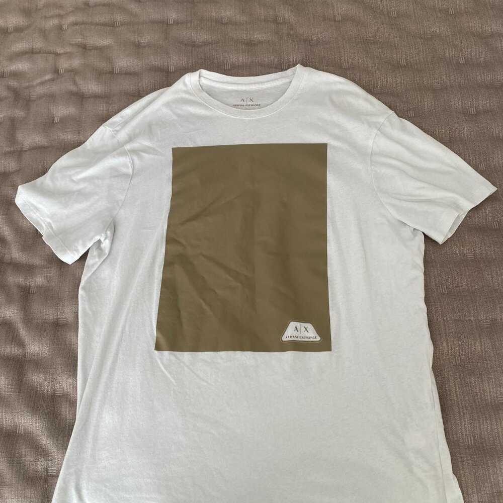 Armani Exchange T Shirt ; White and Cream Design ; Size Small